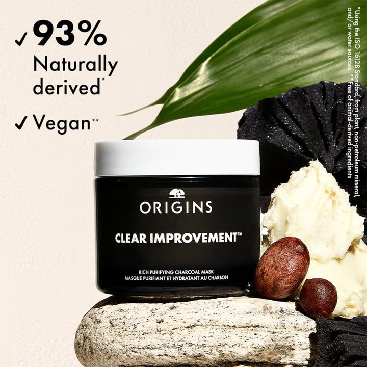 Origins Clear Improvement 105 ml vegansk kolmask i svart burk med 93 % naturligt innehåll och renande egenskaper