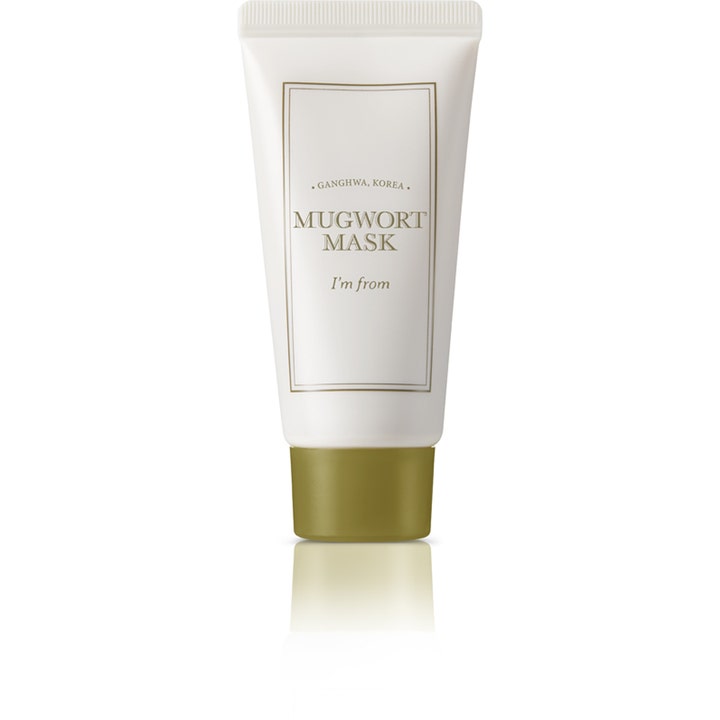 I'm From Mugwort Mask 30ml lugnande ansiktsmask för acnebenägen hud i vit tub med olivgrönt lock