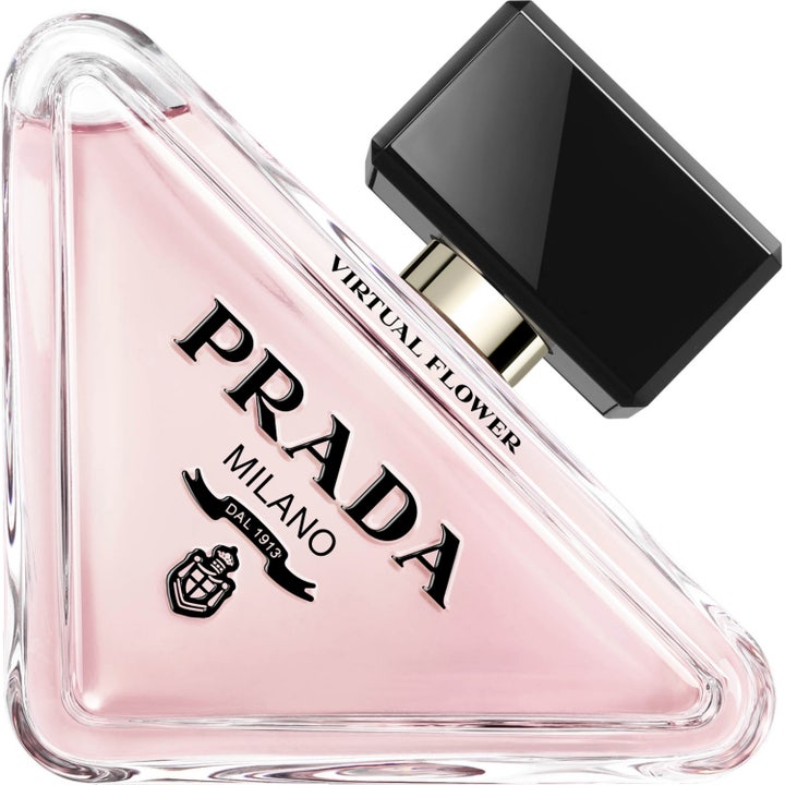 Prada Paradoxe Virtual Flower Eau de Parfum 90 ml blommig damparfym i trekantig glasflaska med ljusrosa vätska och svart kork