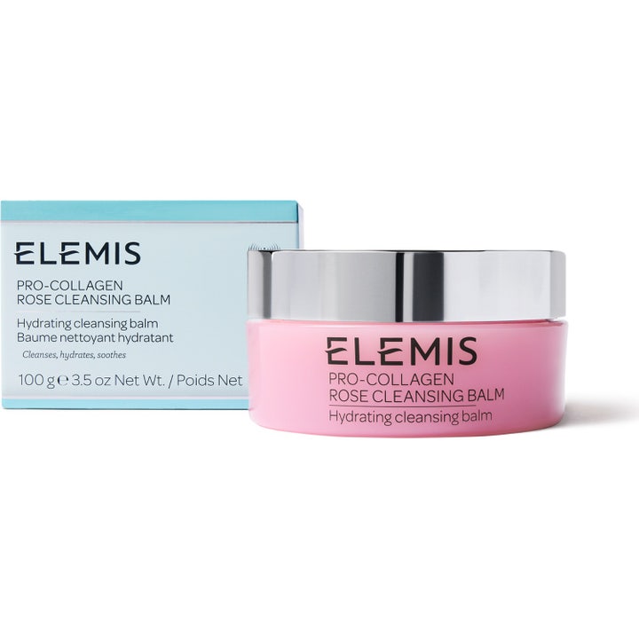 Elemis Pro-Collagen Rose Cleansing Balm 105 g återfuktande rengöringsbalsam i rosa burk med silverlock och ytterask.