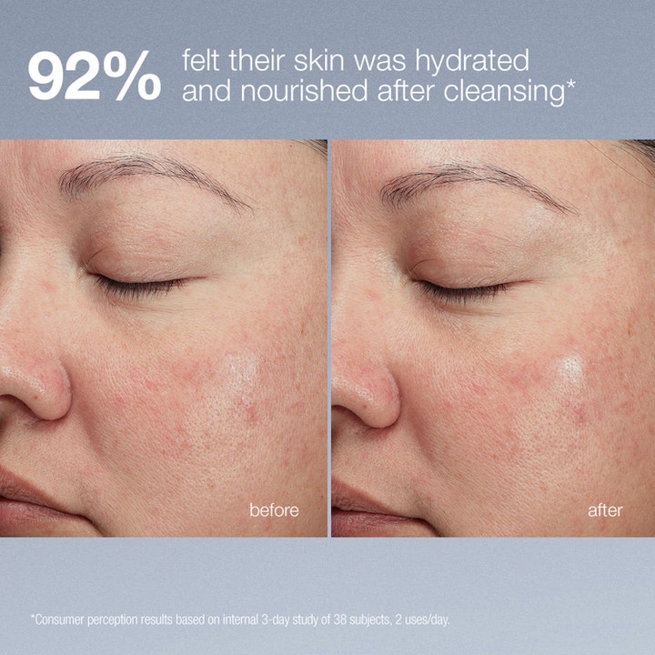 Dermalogica Magnetic Afterglow Cleanser 150 ml mjukrengöring före och efter bild visar 92% mer återfuktad och närd hud