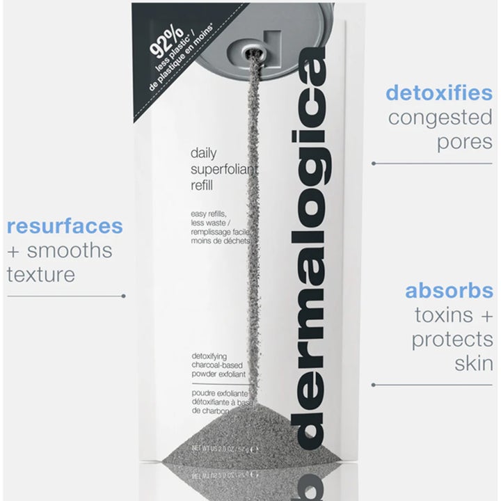 Dermalogica Daily Superfoliant Refill 57 g peeling i påse som häller ut grått exfolierande kolpulver