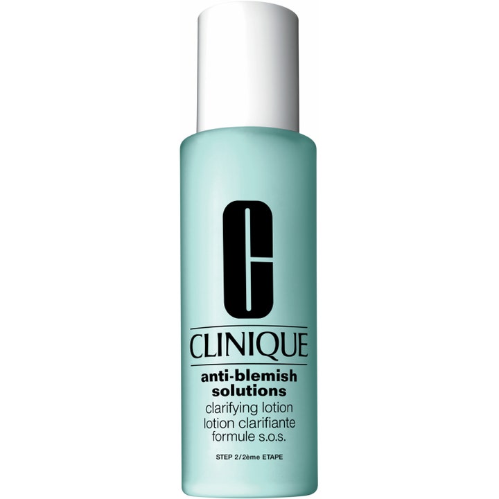 Clinique Anti-Blemish Solutions Clarifying Lotion anti-blemish salicylsyra toner i frostad ljusblå flaska med vitt lock