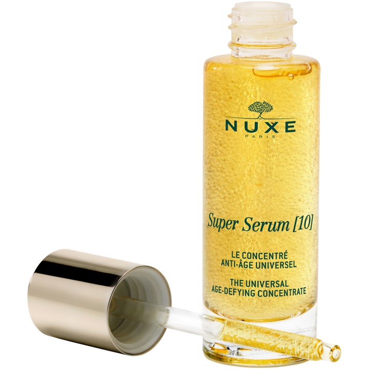 Nuxe Super Serum 30 ml anti-rynk serum nuxe i genomskinlig glasflaska med guldlock och pipett