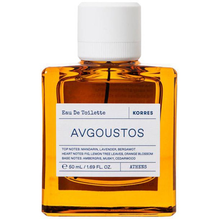 Korres Avgoustos Eau de Toilette 50 ml korres parfym i en fyrkantig bärnstensfärgad glasflaska med vitt lock