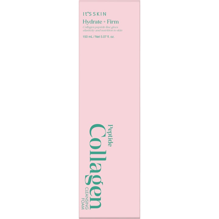 It'S SKIN Peptide Collagen Cleansing Foam 150 ml anti-age peptider rengöringsskum i ljusrosa ytterkartong för fast hud.
