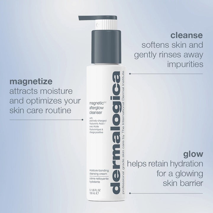 Dermalogica Magnetic Afterglow Cleanser 150 ml återfuktande ansiktsrengöring i vit pumpflaska för lyster
