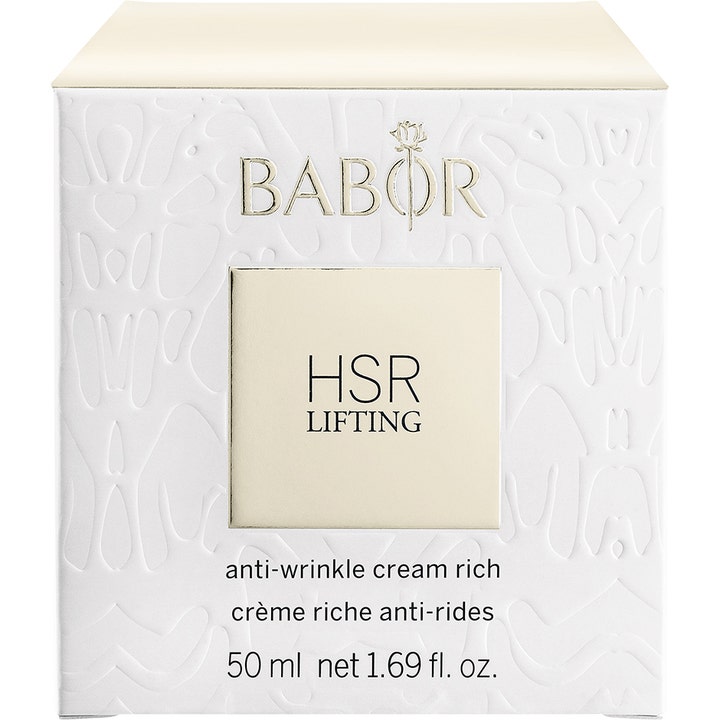 Babor HSR Lifting Cream Rich 50 ml ansiktslyft kräm för mogen hud i vit ytterförpackning med präglat mönster
