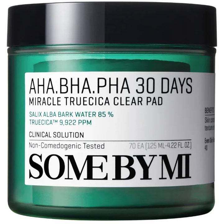 Some By Mi AHA BHA PHA 30 Days Miracle Truecica Clear Pad 70 st rengöring för porer i grön plastburk