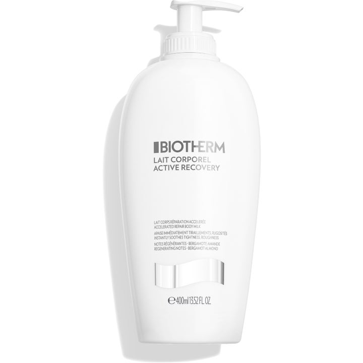 Biotherm Lait Corporel Active Recovery 400 ml reparerande bodylotion i vit plastflaska med pump.