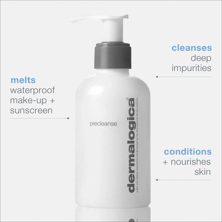 Dermalogica PreCleanse 30 ml rengöringsolja i vit pumpflaska som löser upp vattenfast smink och vårdar huden.