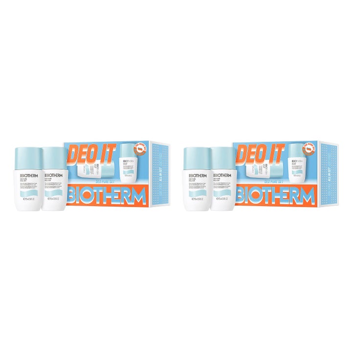 Biotherm Deo Pure Duo Pack 4 x 75 ml antiperspirant roll-on i vita flaskor med ljusblå korkar och matchande boxar
