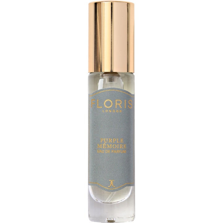 Floris London Purple Mémoire 10 ml parfym som ger en lyxig doft i en smal glasflaska med guldfärgat lock och grå etikett