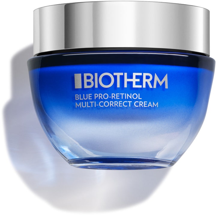 Biotherm Blue Pro-Retinol Multi-Correct Cream 50ml fuktgivande retinol kräm i en rund blå glasburk med silvrigt lock