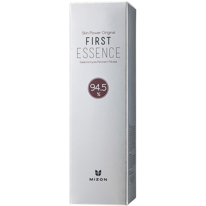 Mizon Skin Power Original First Essence 210 ml fermenterad återfuktande hudvård i en stilren silvrig förpackning