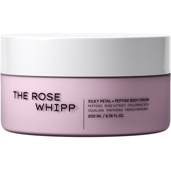 Mantle The Rose Whipp 200 ml hyaluronsyra peptider hudvård kroppskräm för mjuk hud i rosa burk med vitt lock