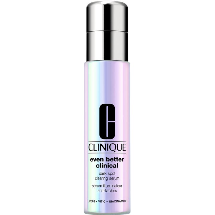 Clinique Even Better Clinical Dark Spot Clearing Serum mot mörka fläckar i en regnbågsskimrande flaska med silvrig kork