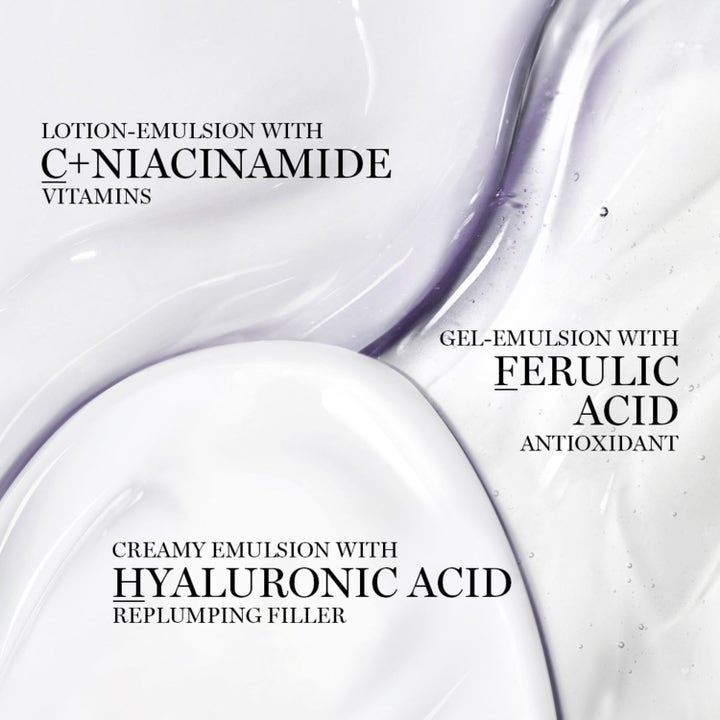Lancôme Rénergie Serum Set hudvård set med krämiga texturer av hyaluronsyra, niacinamid och ferulsyra.