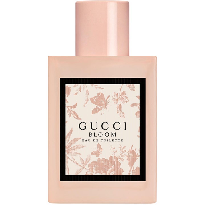 Gucci Bloom Eau de Toilette 50 ml gucci blomparfym dam i en fyrkantig ljusrosa glasflaska med blommigt mönster