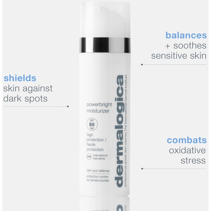 Dermalogica Powerbright Moisturizer SPF50 50 ml dagkräm med spf 50 som motverkar mörka fläckar i vit pumpflaska