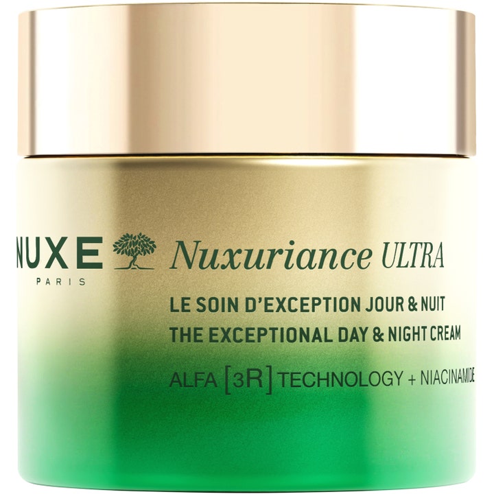 Nuxe Nuxuriance Ultra 50 ml intensiv uppstramande ansiktskräm med niacinamid i en tonad guld och grön glasburk