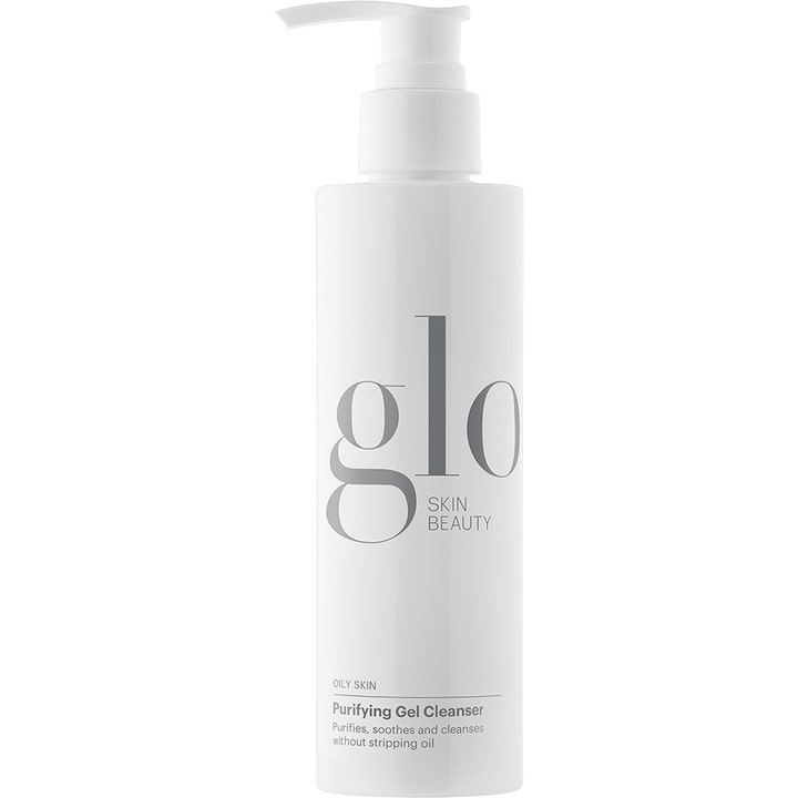 Glo Skin Beauty Purifying Gel Cleanser 200ml djuprengörande oljefri gel för aknebenägen hud i vit pumpflaska.
