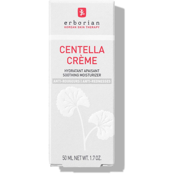Erborian Centella Creme 50 ml lugnande ansiktskräm i vit ytterbox för koreansk hudvård anti-rodnad.