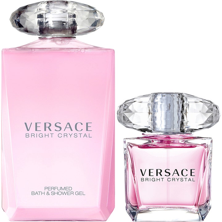 Versace Bright Crystal blommig parfymset dam 230 ml med rosa glasflaska och duschgel med stora kristallock