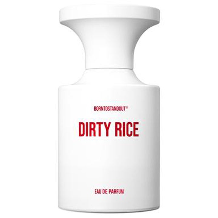 BornToStandOut Dirty Rice 50 ml dirty rice parfym i vit minimalistisk flaska med röd text och en utsvängd vit kork