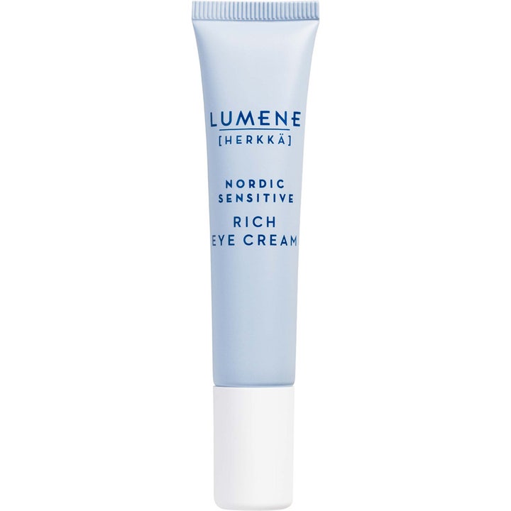 Lumene Nordic Sensitive Rich Eye Cream 15 ml lugnande ögonkräm för torr hud i ljusblå tub med vit kork