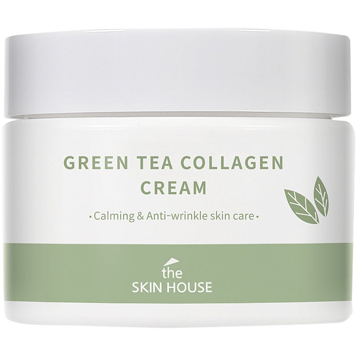 The Skin House Green Tea Collagen Cream 50 ml fuktgivande grönt te kräm i vit burk med gröna detaljer