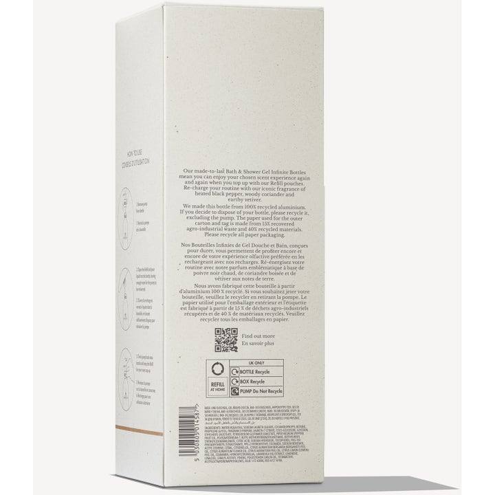Molton Brown Re-charge Black Pepper 400 ml exklusiv svartpeppar gel i vit ytterförpackning med instruktioner