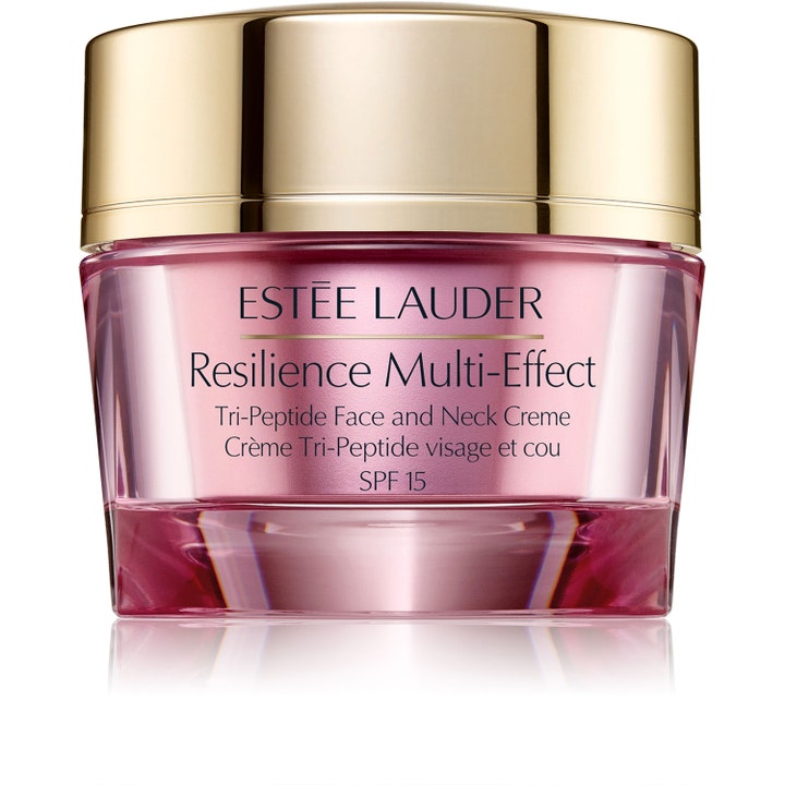 Estée Lauder Resilience Multi-Effect 50 ml antiaging dagkräm spf15 i rosa glasburk med lyxigt guldfärgat lock