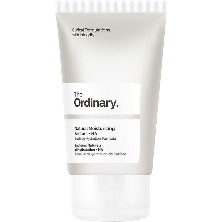 The Ordinary Natural Moisturizing Factors + HA 100ml fuktgivande ansiktskräm utan parfym i en matt gråvit plasttub