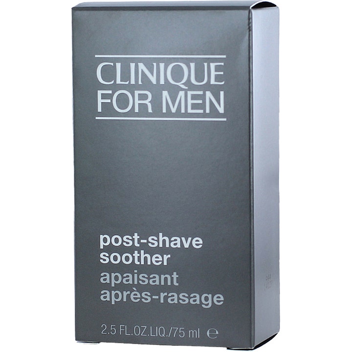 Clinique Skin Supplies For Men Post-Shave Soother 75 ml lugnande lotion i mörkgrå kartong för smidig rakningsvård.