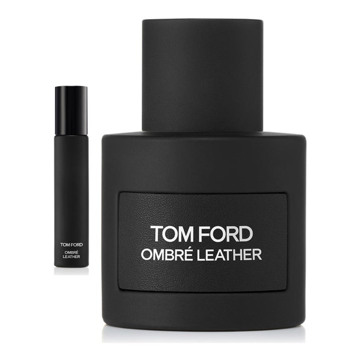 Tom Ford Ombré Leather set med 50ml edp och travel spray i matt svarta flaskor med läderdetaljer