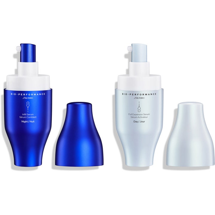 Shiseido Bio-Performance Skin Filler 60 ml volymfiller med natt- och dagserum i blå och vita flaskor