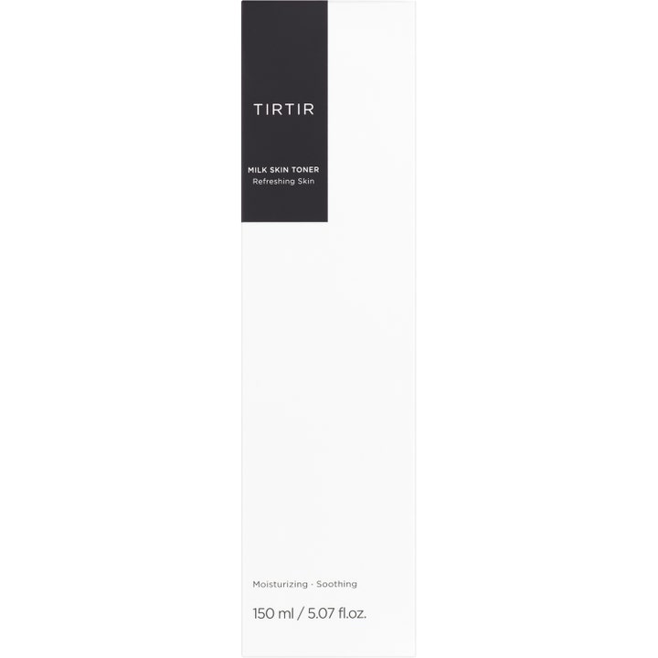 TIRTIR Milk Skin Toner 150 ml fuktgivande mjölk toner för torr hud i vit ytterförpackning med svart fält.