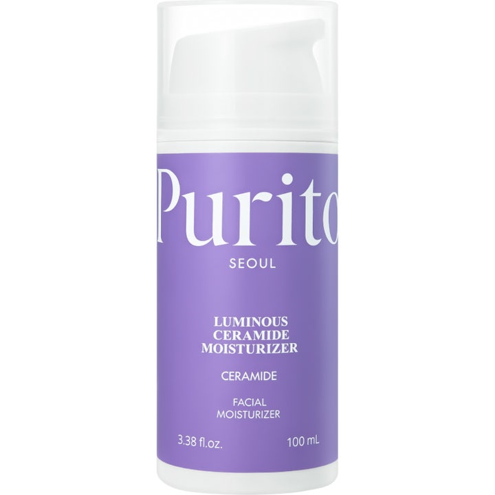 Purito Dermide Relief Barrier Moisturizer 100 ml barriärstärkande kräm ceramider som lugnar i vit flaska med blå etikett