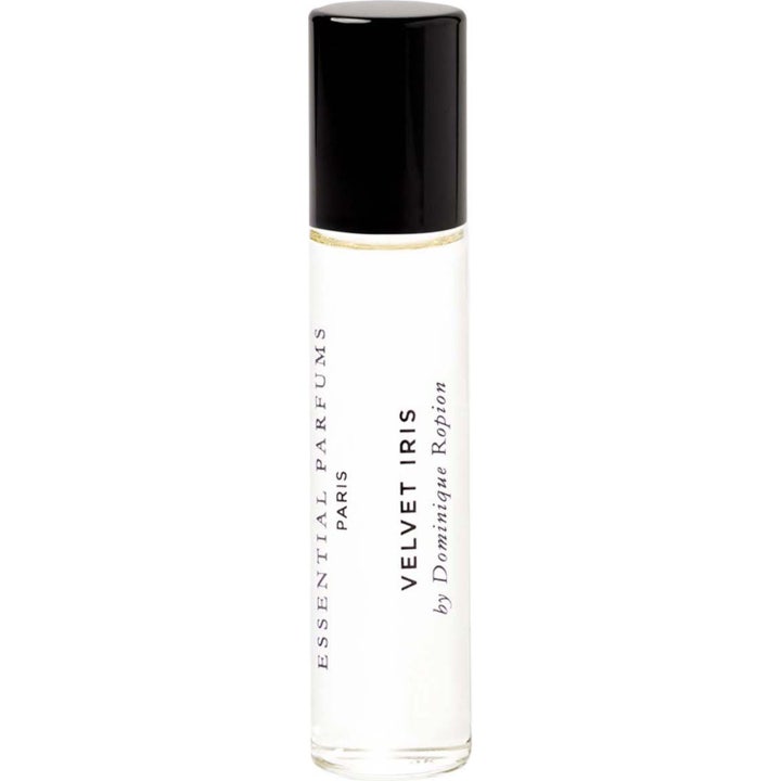 Essential Parfums Velvet Iris 10 ml eau de parfum i en smal glasflaska med vit etikett och svart lock