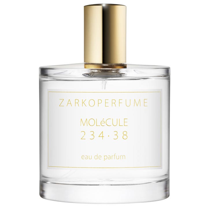 Zarkoperfume MOLéCULE 234.38 100 ml minimalistisk unisex parfym i en klar glasflaska med elegant guldkork