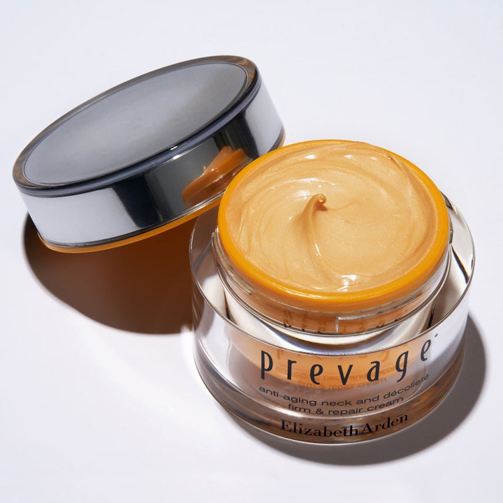 Elizabeth Arden Prevage Anti-Aging Neck And Décolleté 50 ml anti-aging behandling hals med rik gyllene kräm i glasburk.