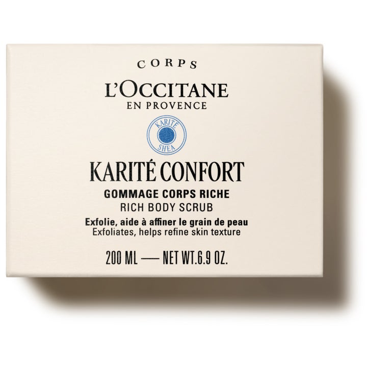 L'Occitane en Provence Shea Butter Rich Body Scrub 200 ml exfolierande kroppsskrubb i krämvit ytterförpackning