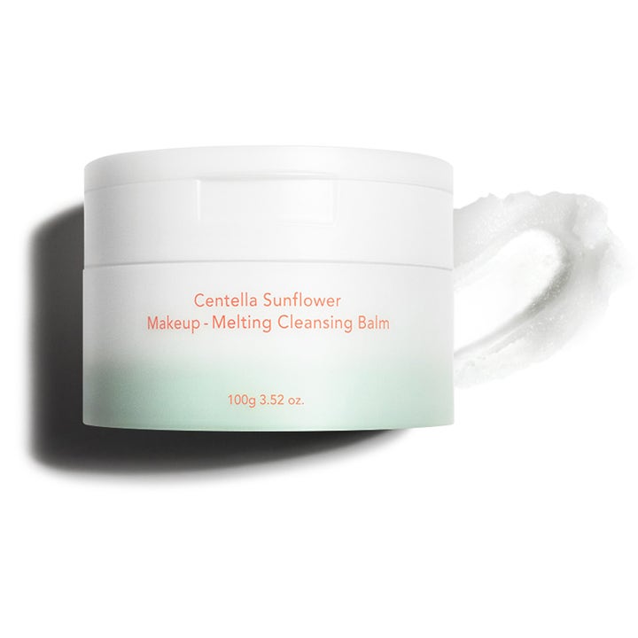 haruharu wonder Centella Sunflower Makeup-Melting Cleansing Balm 100 g sminklösande balm i vit burk med krämigt vitt texturprov