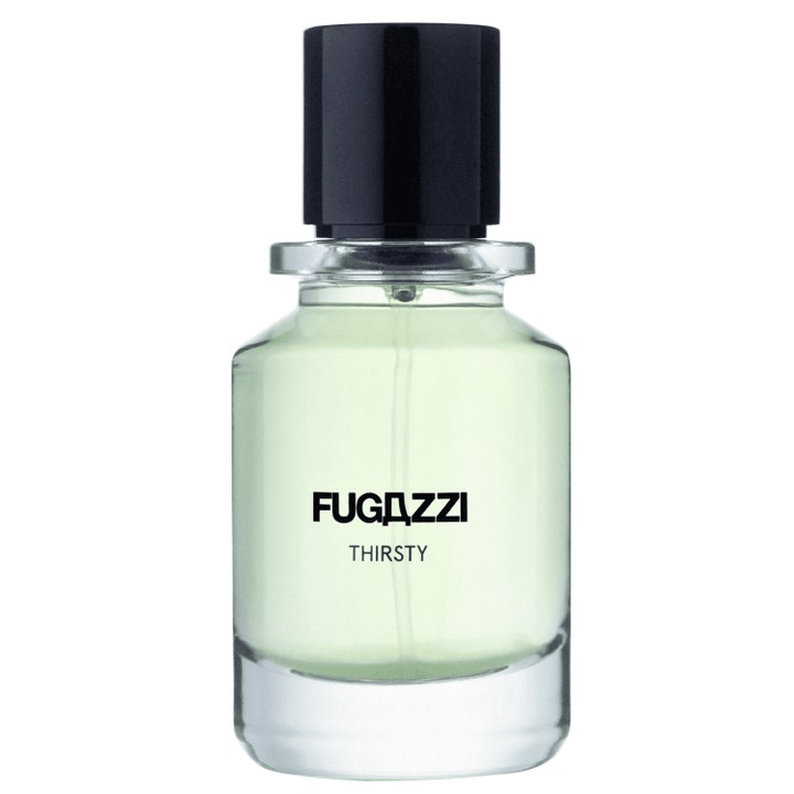 Fugazzi Thirsty 50 ml eau de parfum i en stilren glasflaska med ljust grön vätska och svart cylindrisk kork