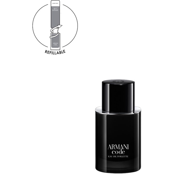 Armani Armani Code Eau de Toilette 50 ml miljövänlig designerparfym i en svart glasflaska med silverring och refillbar design