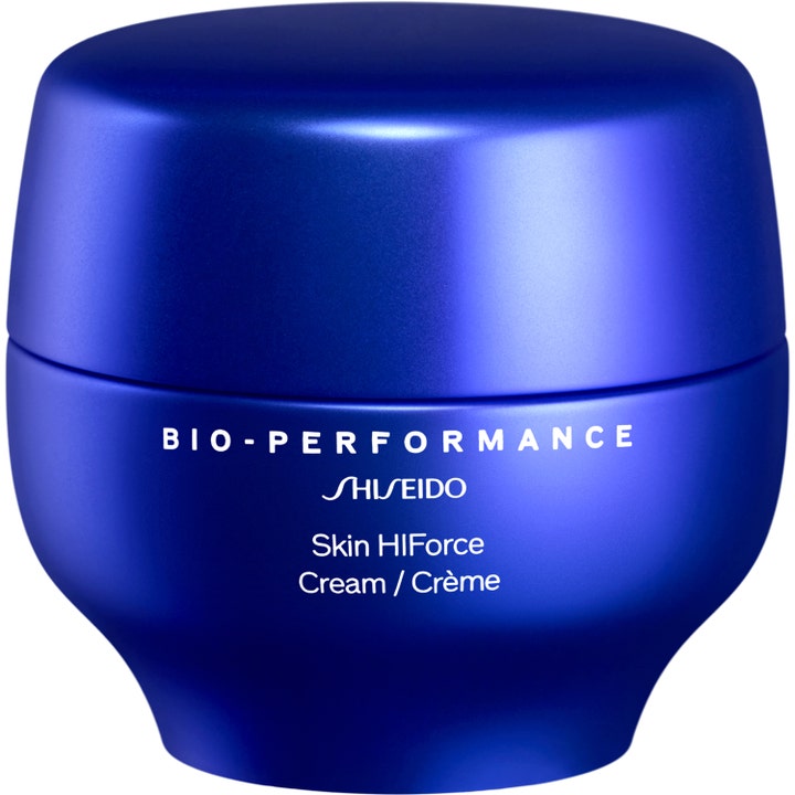 Shiseido Bio-Performance Skin HIForce Cream anti-age ansiktskräm för huduppstramning ansikte i rundad mörkblå burk.