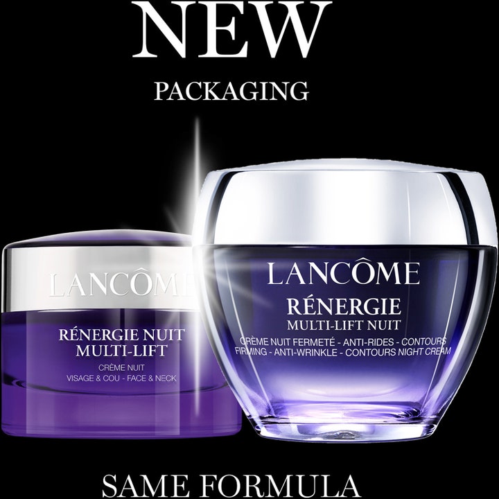 Lancôme Rénergie Nuit Multi-Lift 50 ml återfuktande nattkräm anti-rynk i ny och gammal lila glasburk med silverlock.