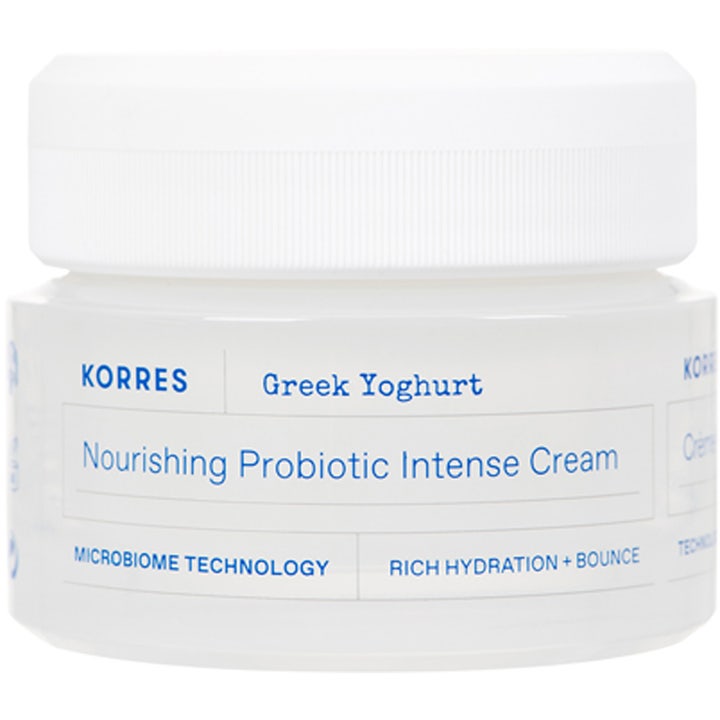 Korres Greek Yoghurt Nourishing Probiotic Intense Cream närande ansiktskräm i vit burk som ger intensiv återfuktning