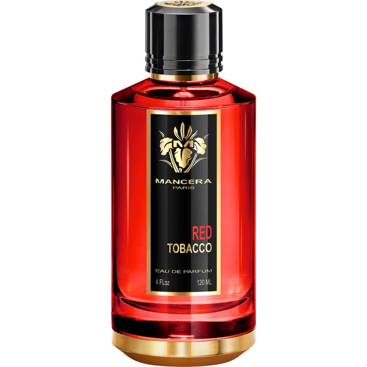 Mancera Red Tobacco Eau De Parfum 120 ml parfym i en djupröd glasflaska med svart etikett och gulddetaljer